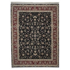 Sino-Persian Tabriz Wool & Silk 9x12 Black & Red Handmade Area Rug