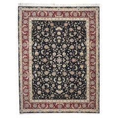 Sino-Persian Tabriz Wool & Silk 9x12 Black & Red Handmade Area Rug