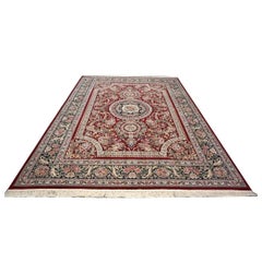 Tabriz Sino-Persa Alfombra de lana y seda 9x12 roja y azul marino hecha a mano