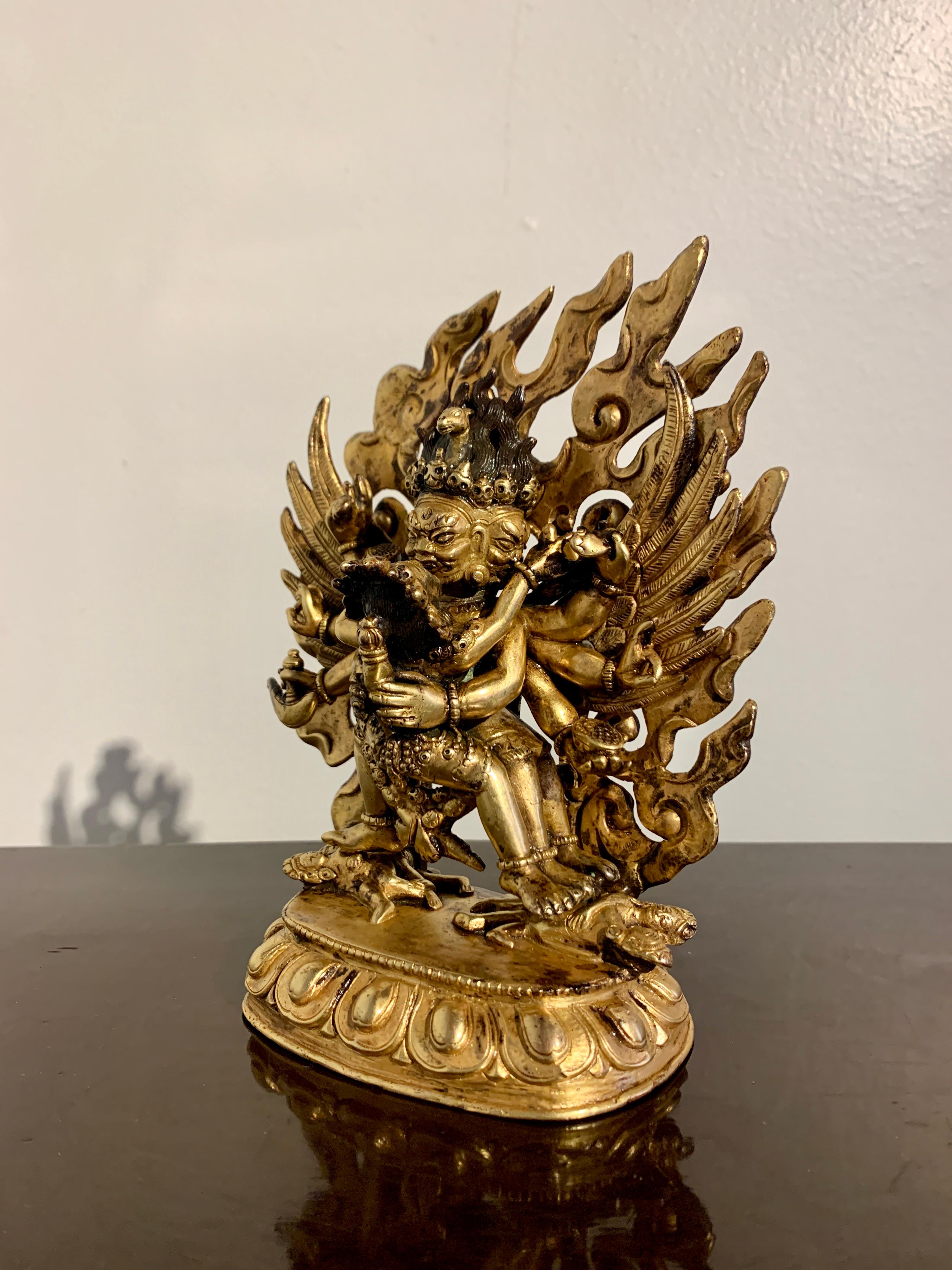 Sino-Tibetan Gilt Bronze Hayagriva with Consort Vajravarahi, circa 1800, Tibet In Good Condition For Sale In Austin, TX