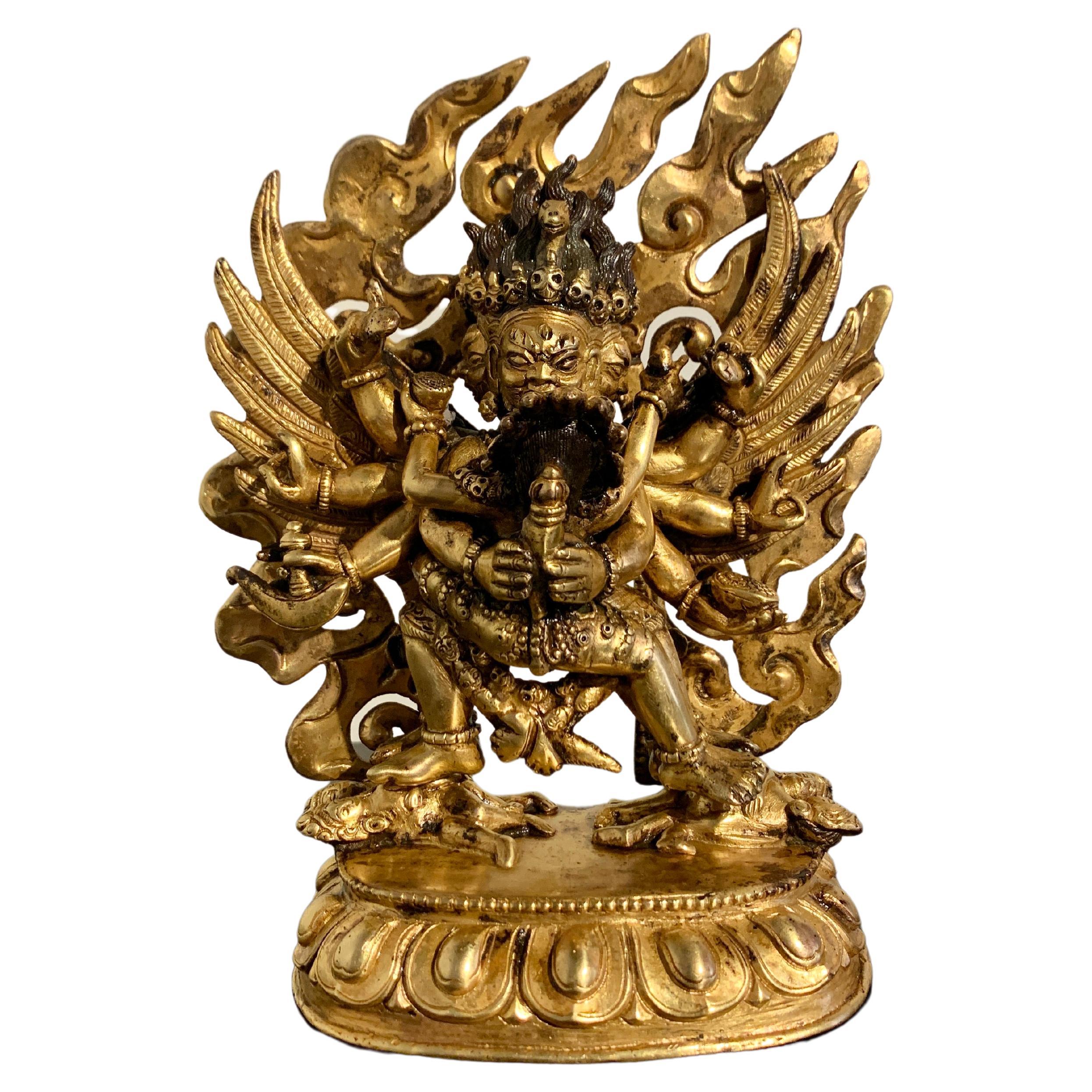 Hayagriva en bronze doré sino-tibétain avec sa consort Vajravarahi, vers 1800, Tibet