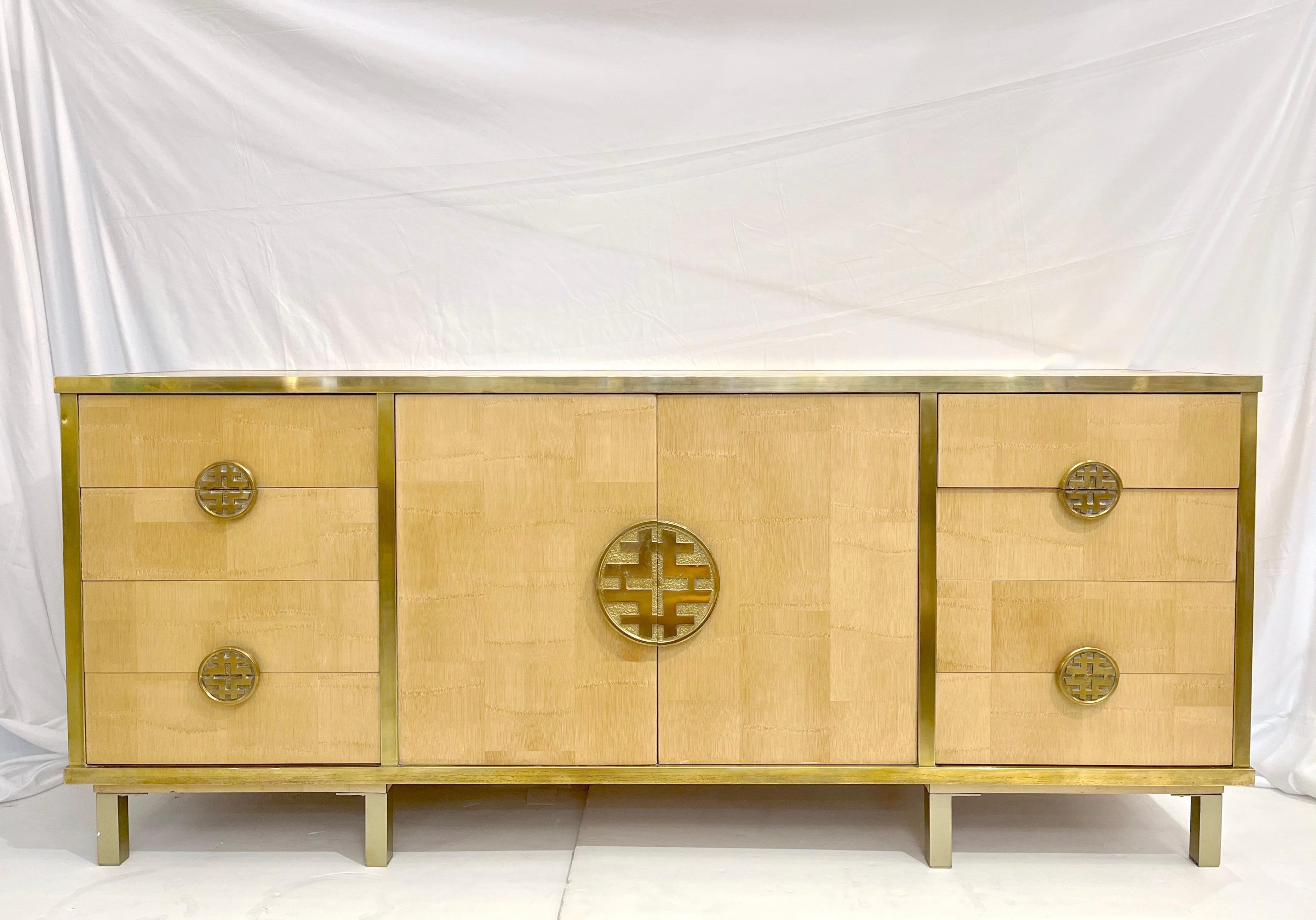 Sinopoli 1970s Italian Back Finished Asian Style Brass Bamboo Sideboard/Cabinet For Sale 8