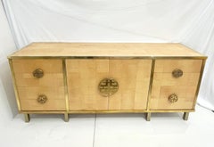 Sinopoli 1970s Italian Back Finished Japonisme Brass Bamboo Sideboard/Cabinet