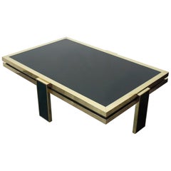 Sinopoli for Liwan
s Rome Italian Brass and Dark Blue Glass Low Table, 1970s