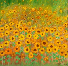 Sinou Fu Floral Pintura acrílica original "Crisantemo silvestre"