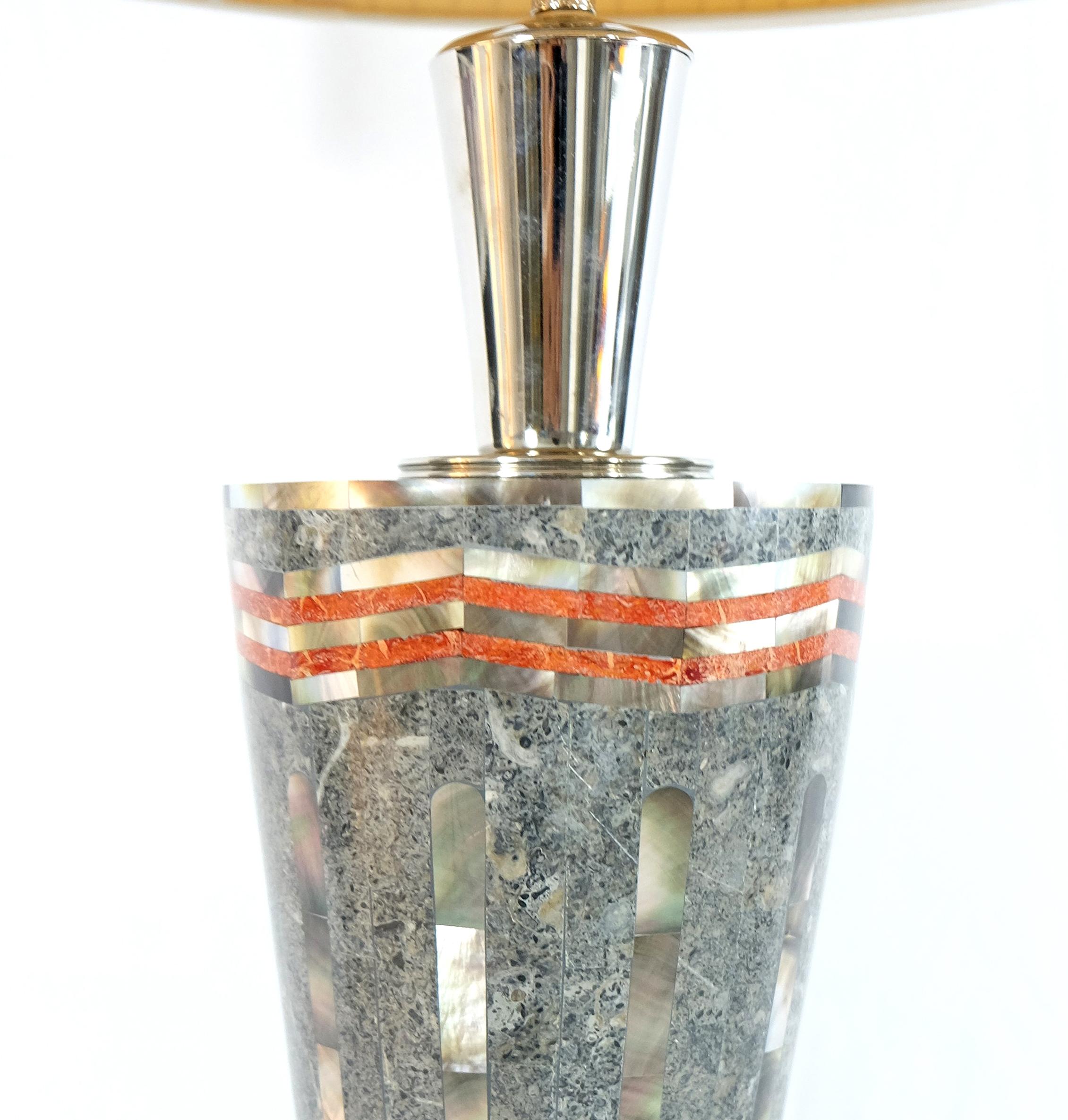 Laudarte Srl of Italy Table Lamp in Marble and Mother-Of Pearl  In New Condition For Sale In Miami, FL