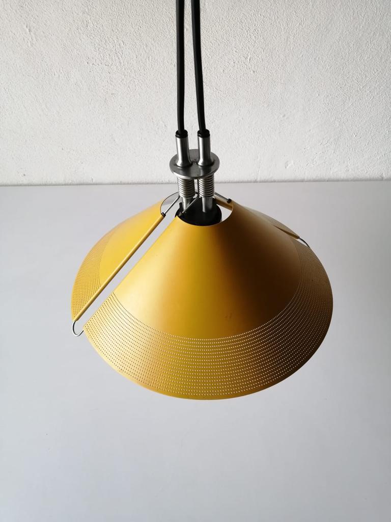 Futurist Yellow Metal Pendant Lamp Sintheto Soffitto by F. A. Porsche for Luci, 1980s For Sale