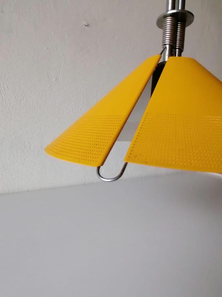 Glass Yellow Metal Pendant Lamp Sintheto Soffitto by F. A. Porsche for Luci, 1980s For Sale