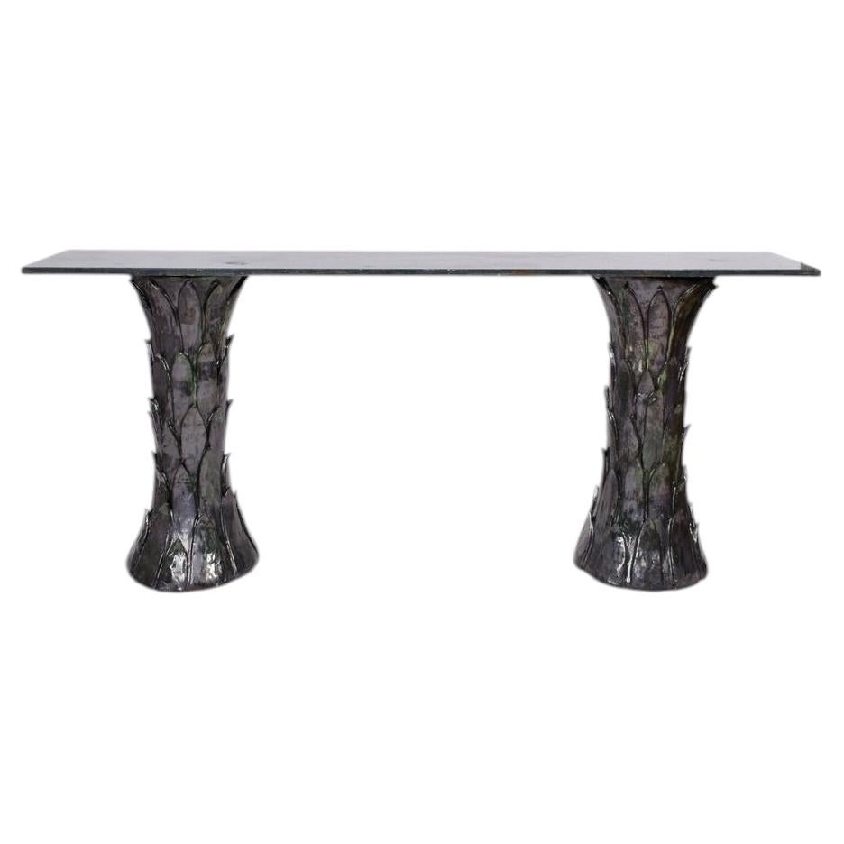 "Sintra" ceramic & marble console table, Barracuda edition. For Sale