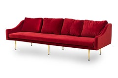 "Sintra" Contemporary Modern Charcoal Dark Red Velvet and Polished Bronze Sofa