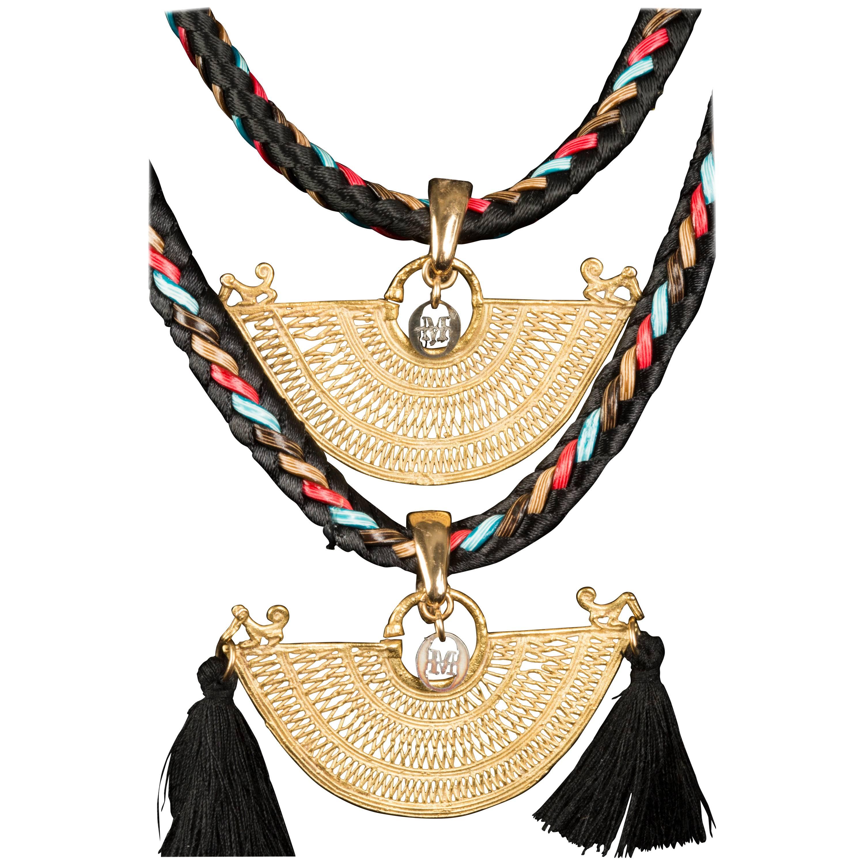 Sinu Tier Gold and Tassel Necklace For Sale