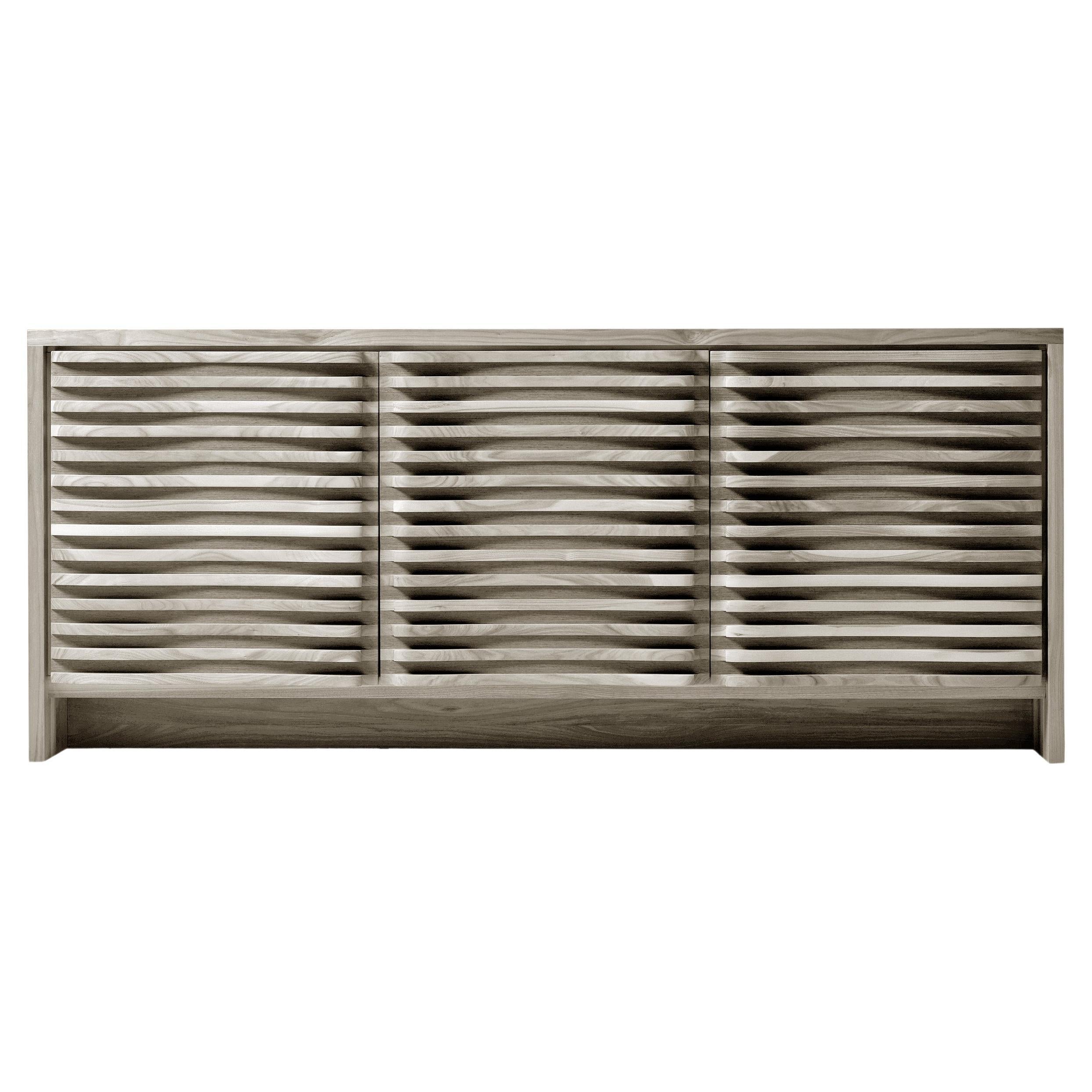 Sinuo Solid Wood Sideboard, Walnut in Natural Grey Finish, Contemporary