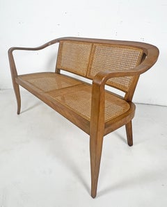 Sinuous Bentwood Hand-Caned Settee in the Manner of Dunbar, Circa 1950s