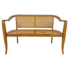 Sinuous Bentwood Hand-Caned Settee in the Manner of Dunbar, Circa 1950s