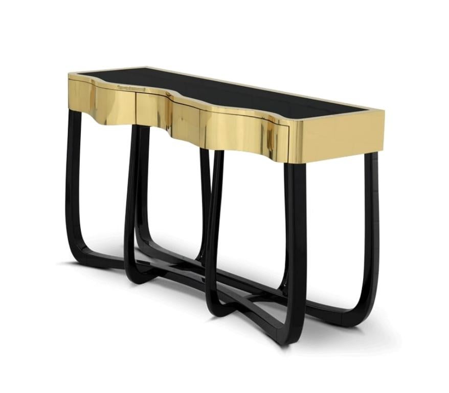 Varnished Sinuous Gold Console For Sale