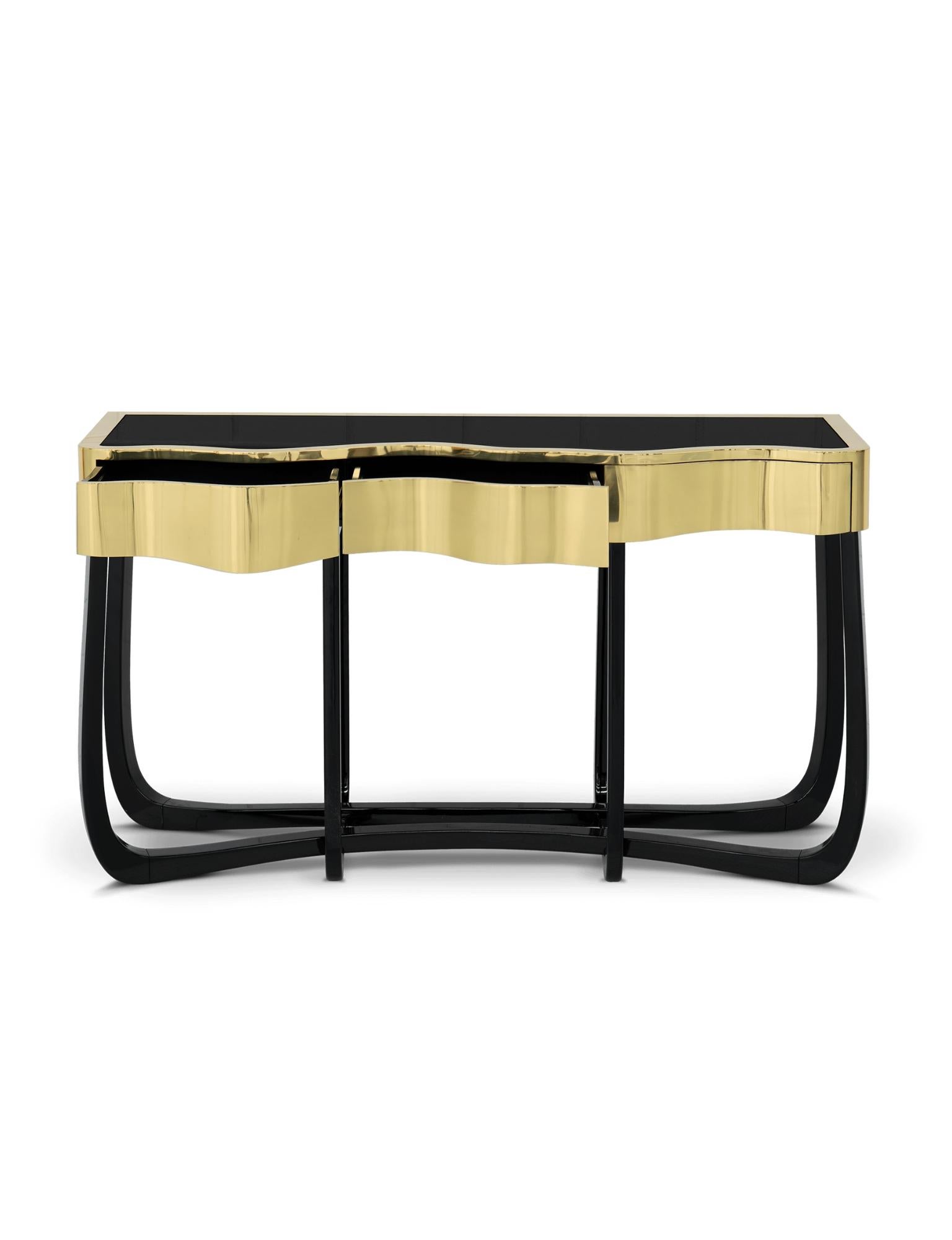 Hand-Carved Sinuous Gold Console  - Hand-Crafted Brass & Veneer - Boca do Lobo For Sale
