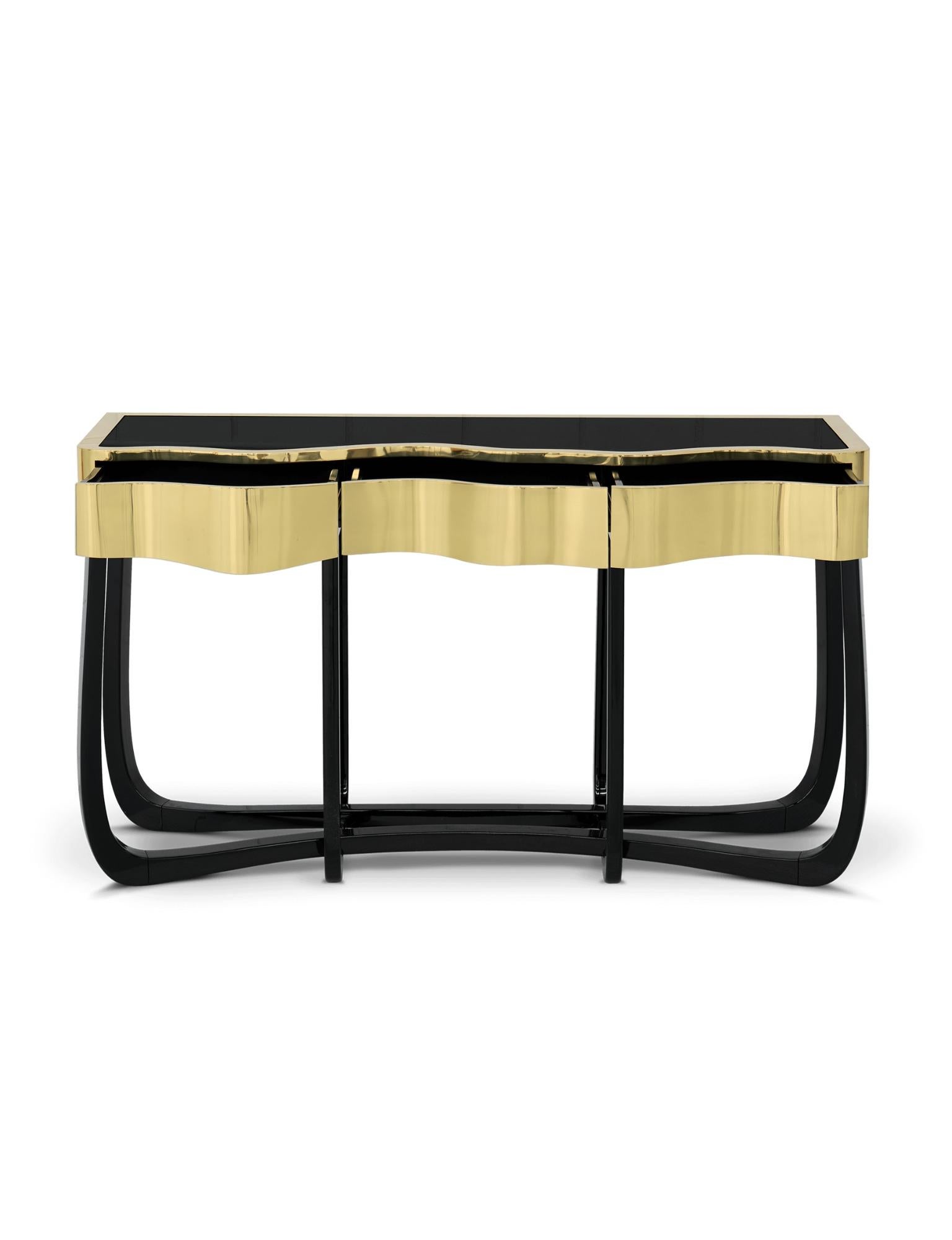 Sinuous Gold Console  - Hand-Crafted Brass & Veneer - Boca do Lobo In New Condition For Sale In Rio Tinto, PT