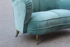 Sinuous Velvet Turquoise Sofa Midcentury Sofa Isa Bergamo Italian Design