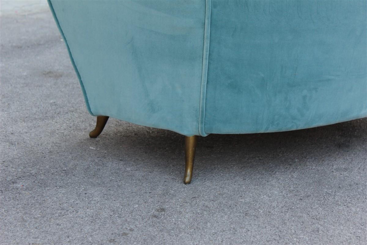 Mid-Century Modern Sinuous Velvet Turquoise Sofa Midcentury Sofa Isa Bergamo Italian Design For Sale