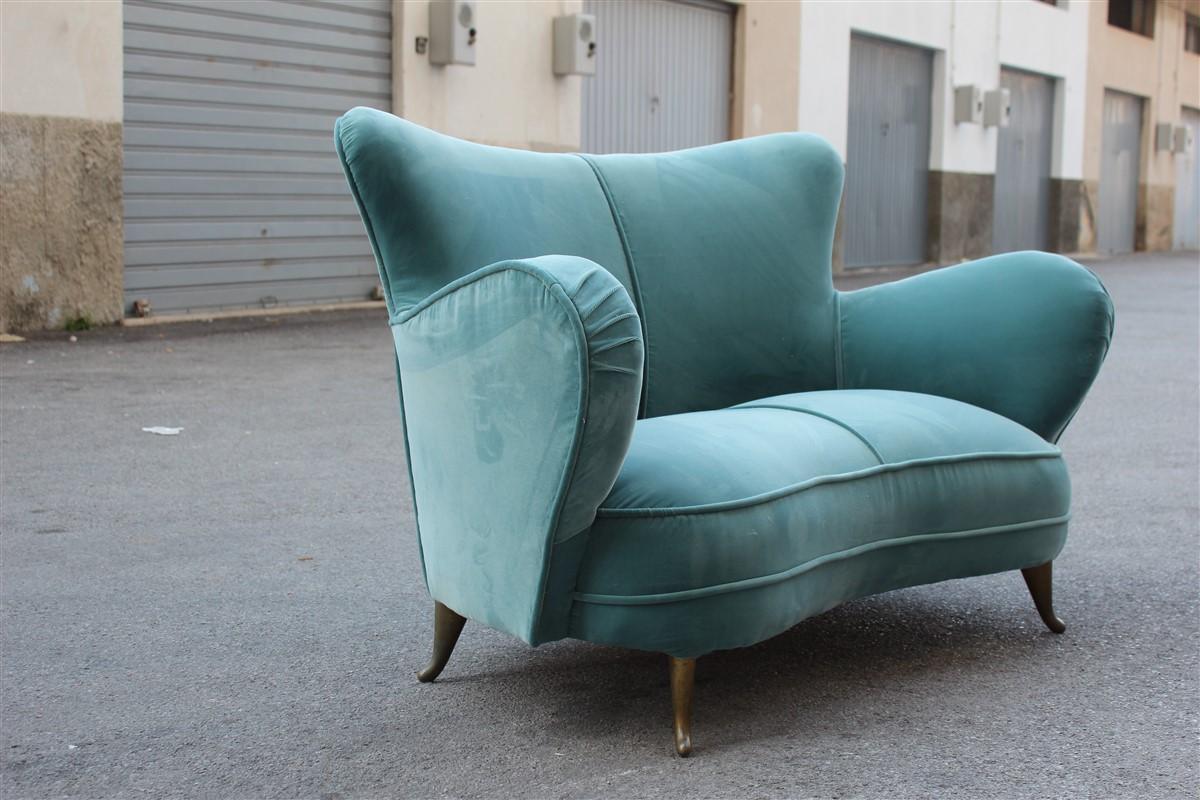 Mid-20th Century Sinuous Velvet Turquoise Sofa Midcentury Sofa Isa Bergamo Italian Design For Sale