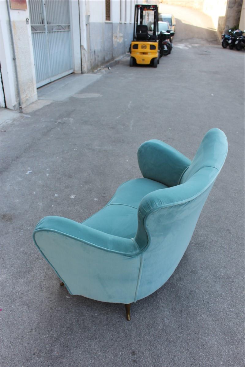 Sinuous Velvet Turquoise Sofa Midcentury Sofa Isa Bergamo Italian Design For Sale 1