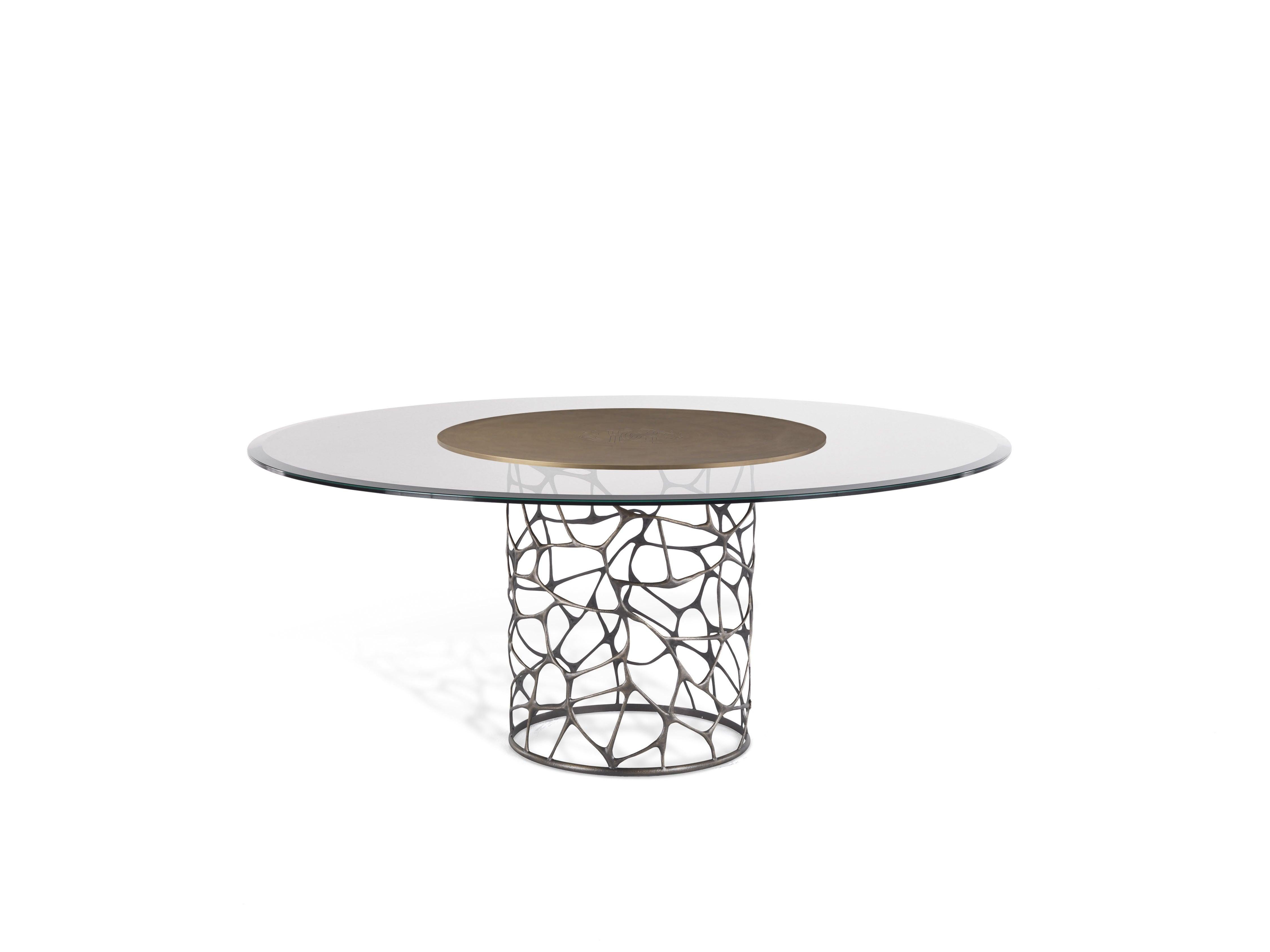 Sioraf Round Dining Table in Metal Base by Roberto Cavalli Home Interiors