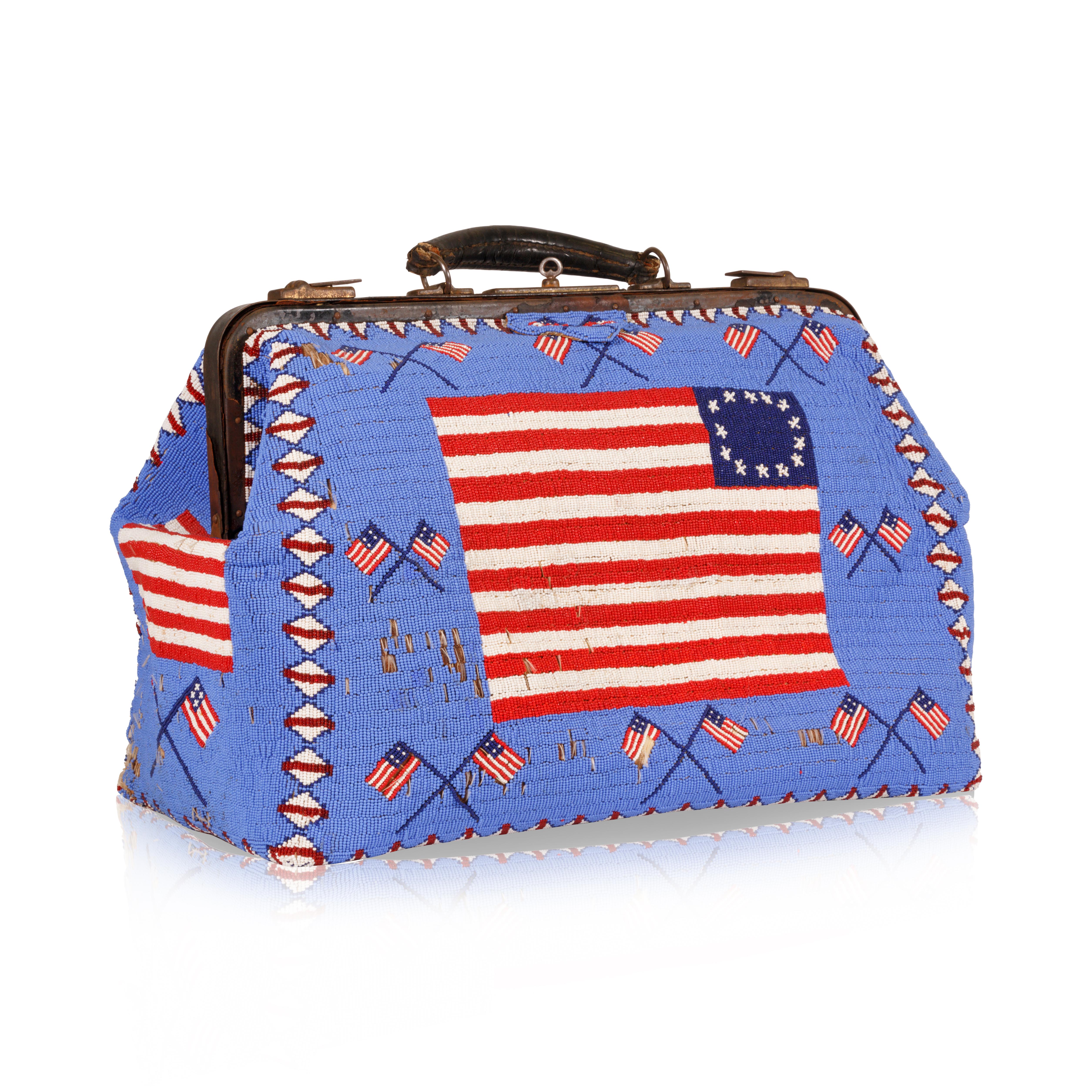 Native American Sioux Beaded Patriotic Doctor's Bag, Early 20th Century For Sale