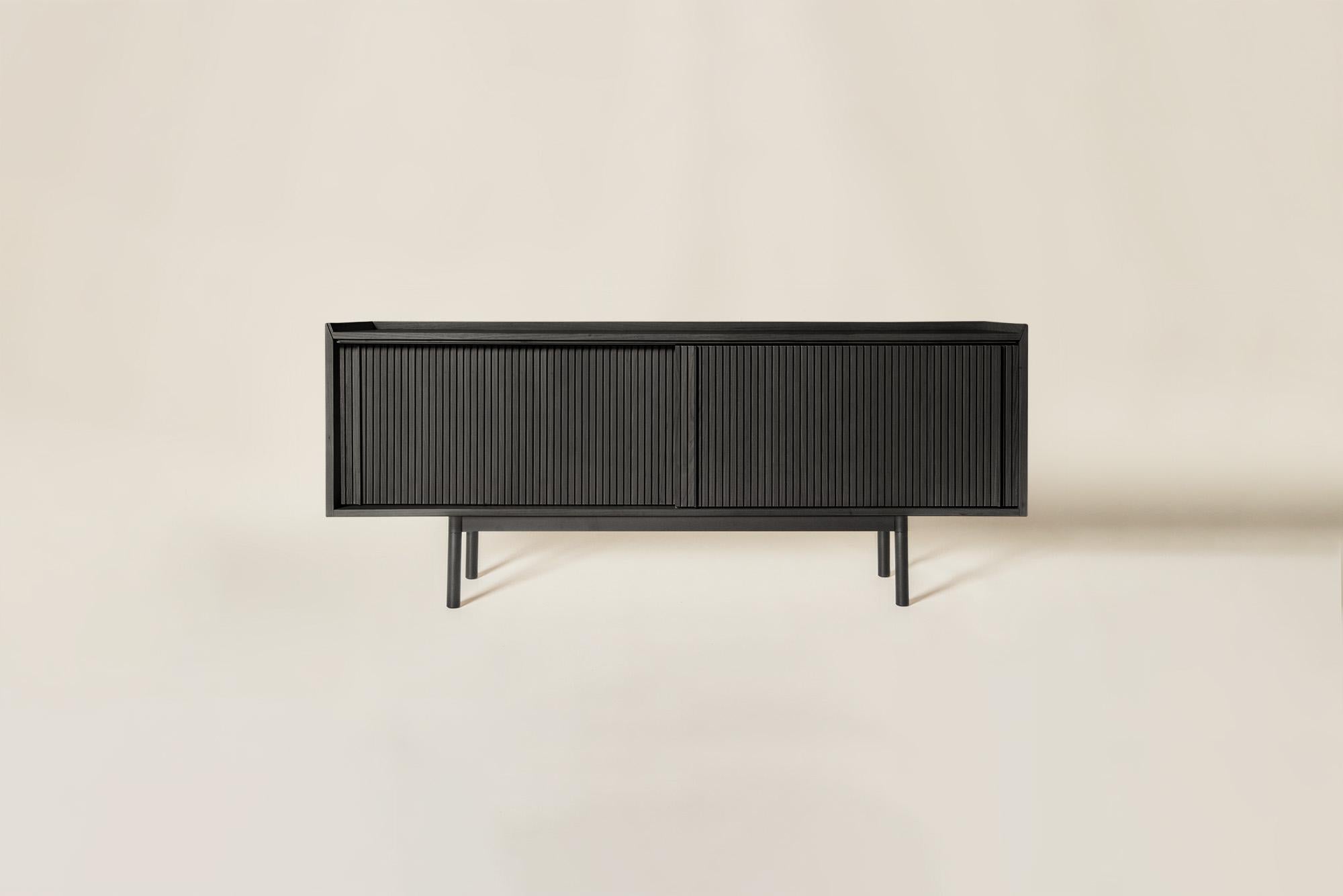 Modern Sipario Solid Wood Sideboard, Ash in Black Finish, 2 Doors, Contemporary For Sale