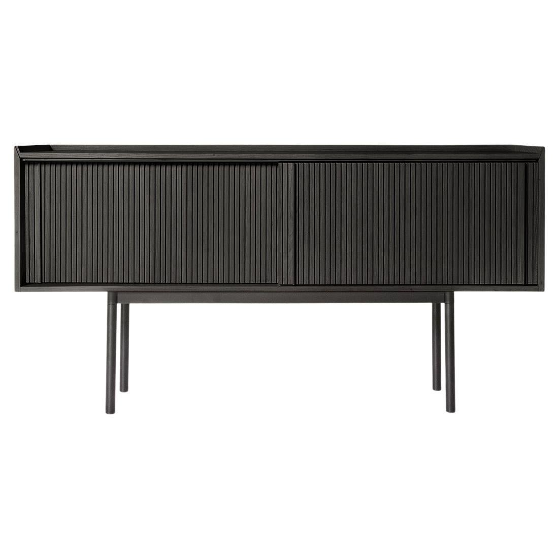 Sipario Solid Wood Sideboard, Ash in Black Finish, 2 Doors, Contemporary For Sale