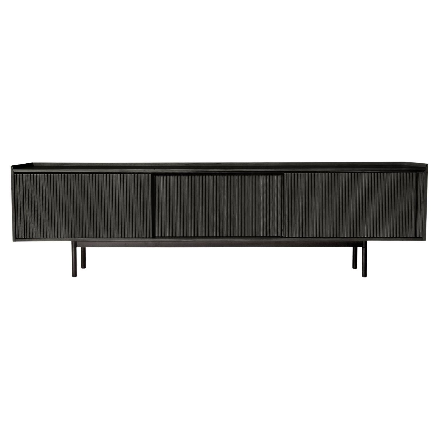 Sipario Solid Wood Sideboard, Ash in Black Finish, 3 Doors, Contemporary For Sale