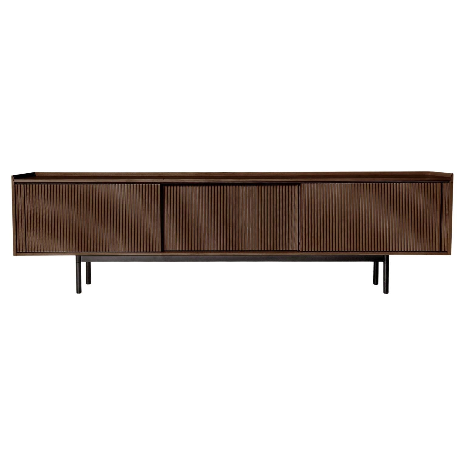 Sipario Solid Wood Sideboard, Ash in Brown Finish, 3 Doors, Contemporary