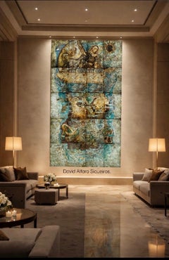 Pintura mural en vidrio de Siqueiros Pieza única, muralista mexicano, 6,56 F por 11,48 F