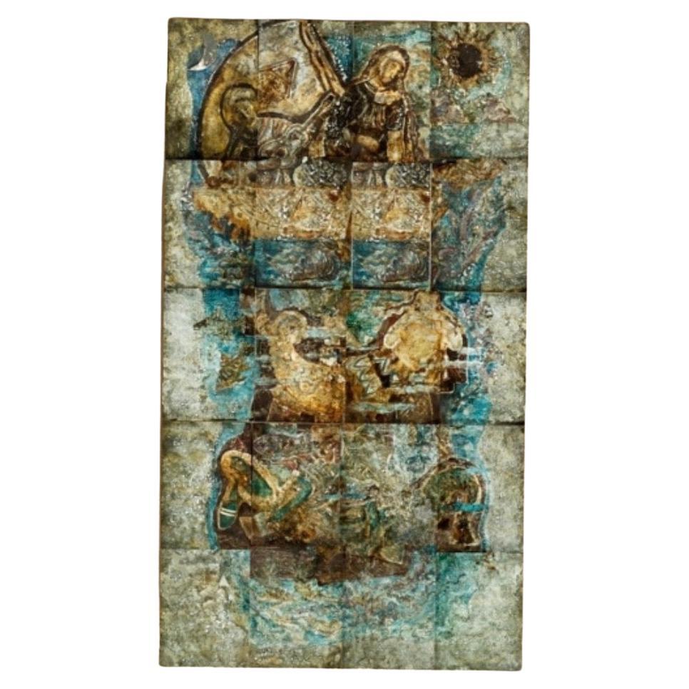 Siqueiros-Glas-Wandgemälde, einzigartiges Stück, mexikanischer Muralist, 6.56 F von 11,48 F im Angebot