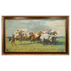 Field Race Painting, Hand-Painted Victorian Style, Late 20th Century