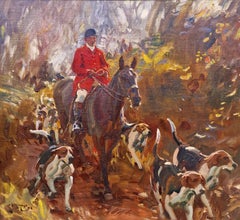 Antique A Huntsman and Hounds, Painted in 1906