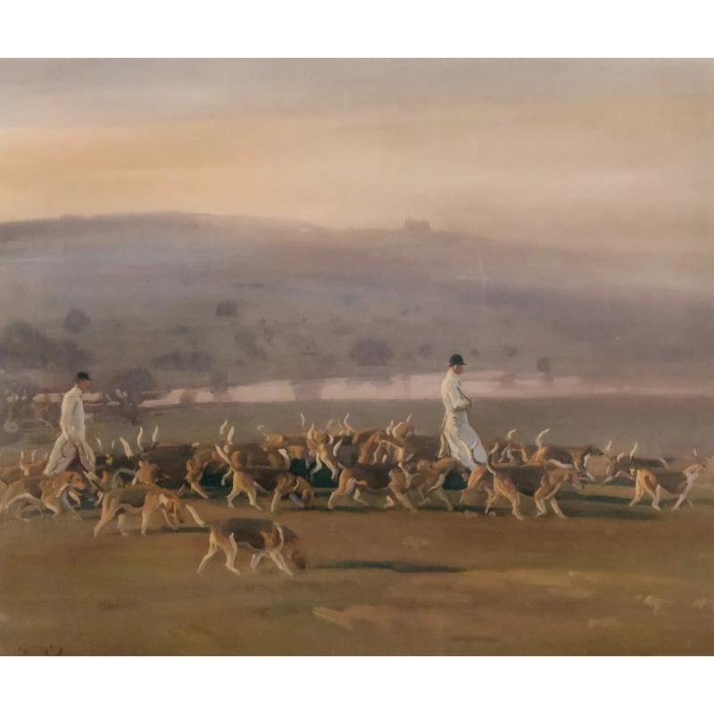 Sir Alfred Munnings Belvoir Hounds Exercising In The Park 1956 Chromolithograph For Sale 7