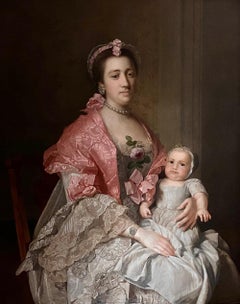 18th Century English Portrait of a Lady and her Child.