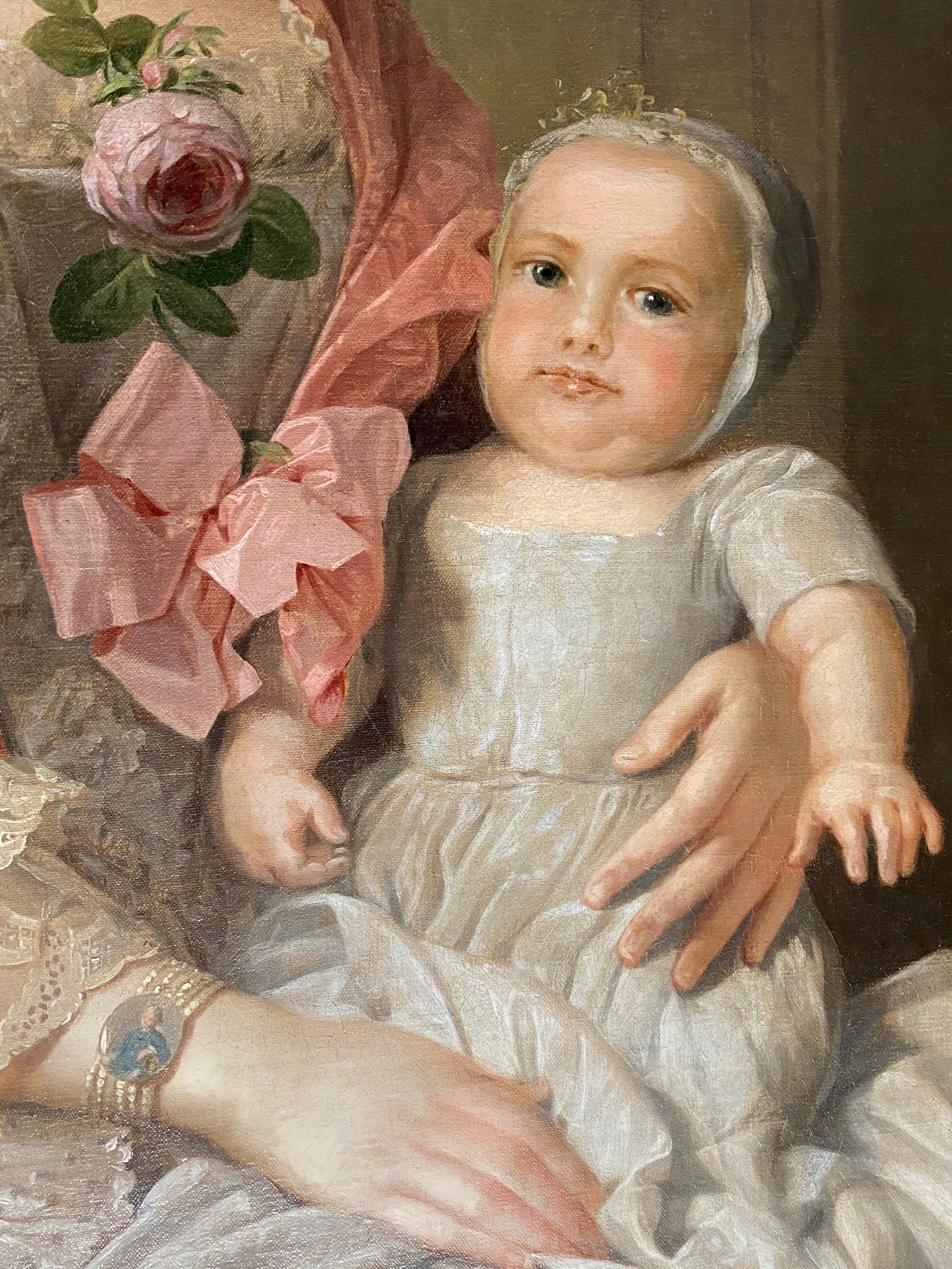 18th Century English Portrait of a Lady and her Child. - Old Masters Painting by Studio of Sir Allan Ramsay