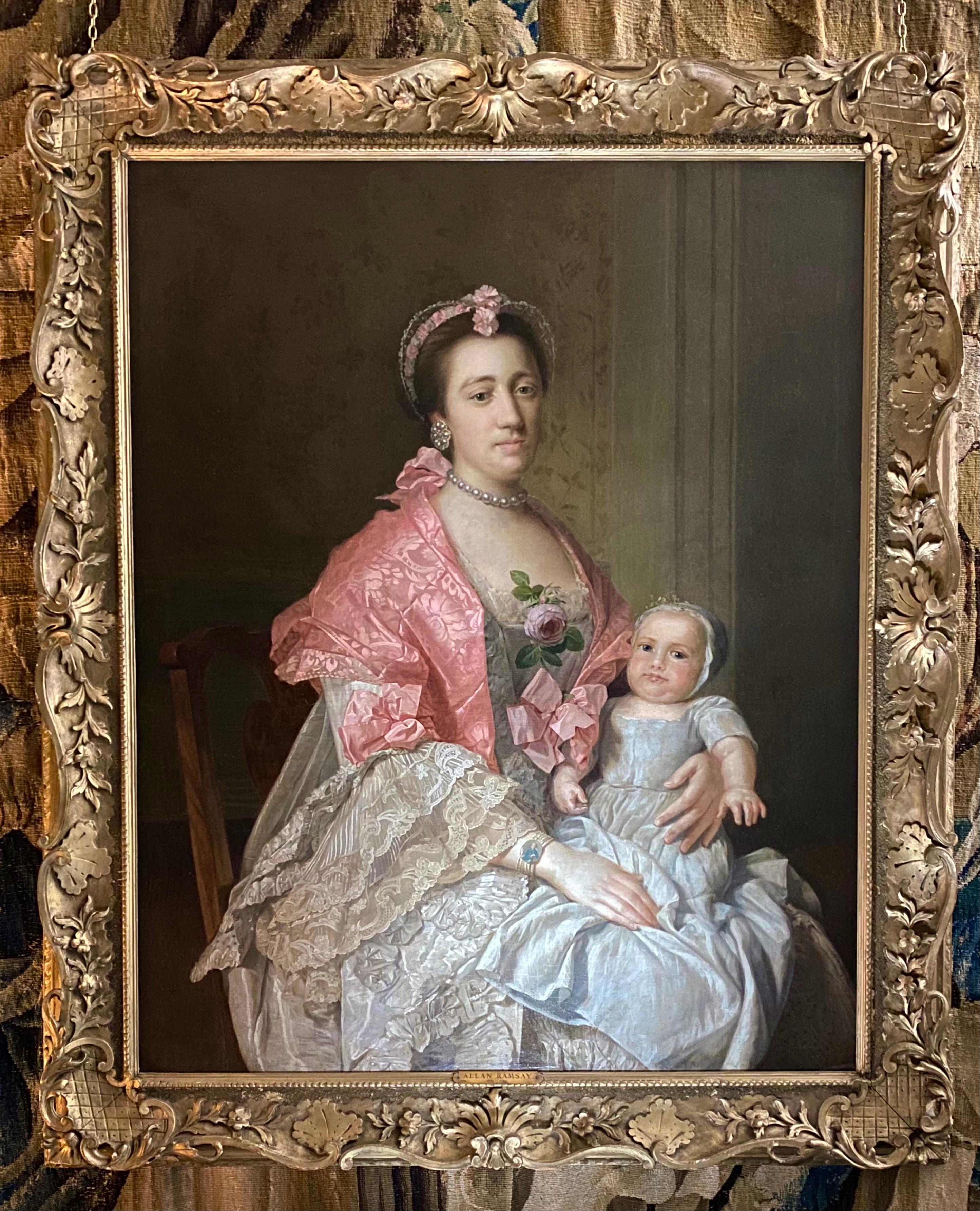 PORTRAIT OF A LADY AND HER CHILD c.1760 - BRITISH SCHOOL, STUDIO OF SIR ALLAN RAMSEY (1713-1784)
A particularly fine quality, 18th century English portrait of a beauty and her baby by an artist in the studio of Sir Alan Ramsey.  The attractive and