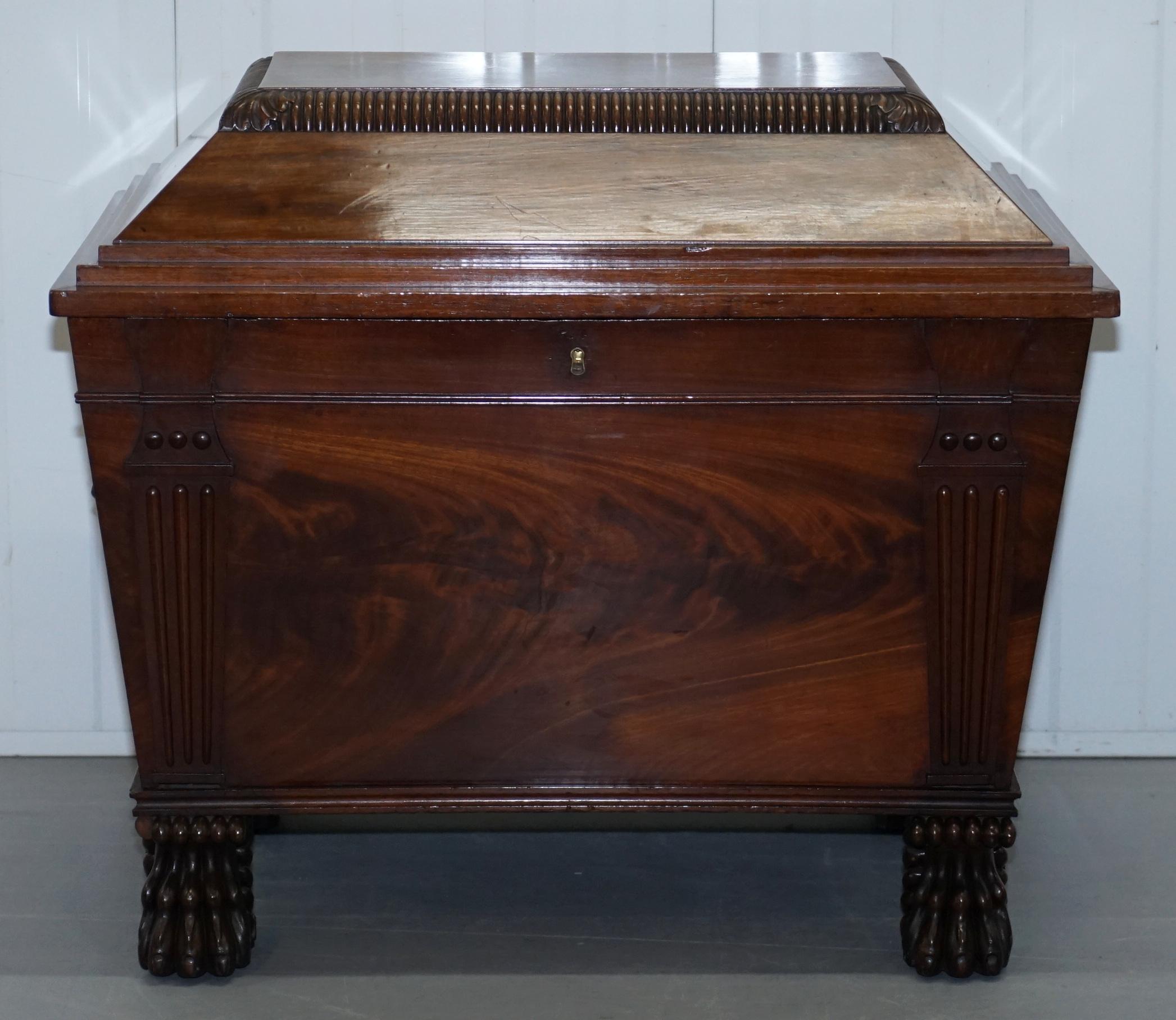 We are delighted to offer for sale this exceptionally rare very large Georgian Irish flamed mahogany wine cooler with Lion head handles circa 1810 owned by Sir Charles Alexander Anderson lieutenant general for the British Army.

This piece is