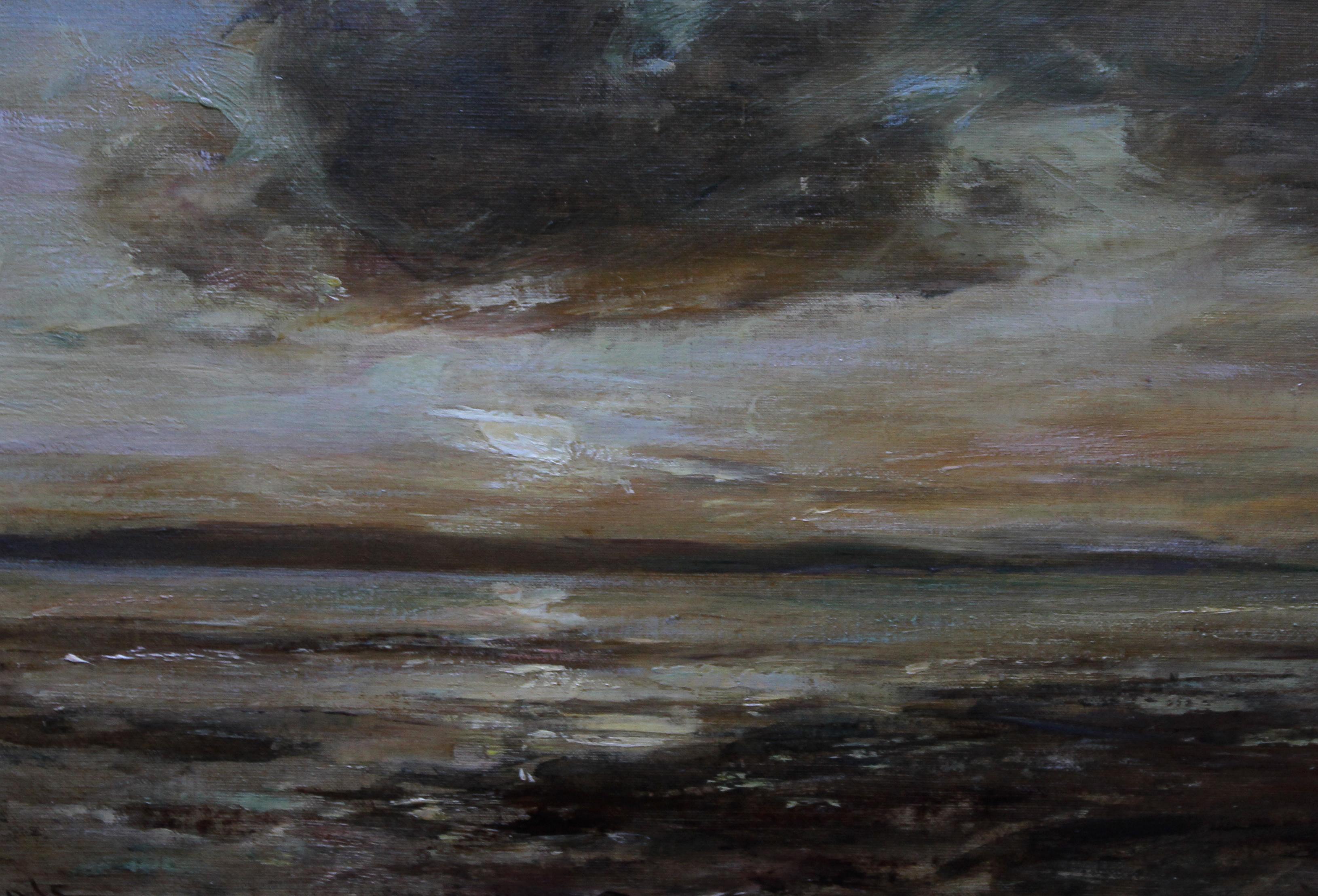 A stunning Impressionist seascape oil painting by noted Scottish artist Sir James Lawton Wingate, the President of The Royal Scottish Academy. This painting shows a windswept sunset seascape at Arran. A superb Scottish Impressionist view, it was