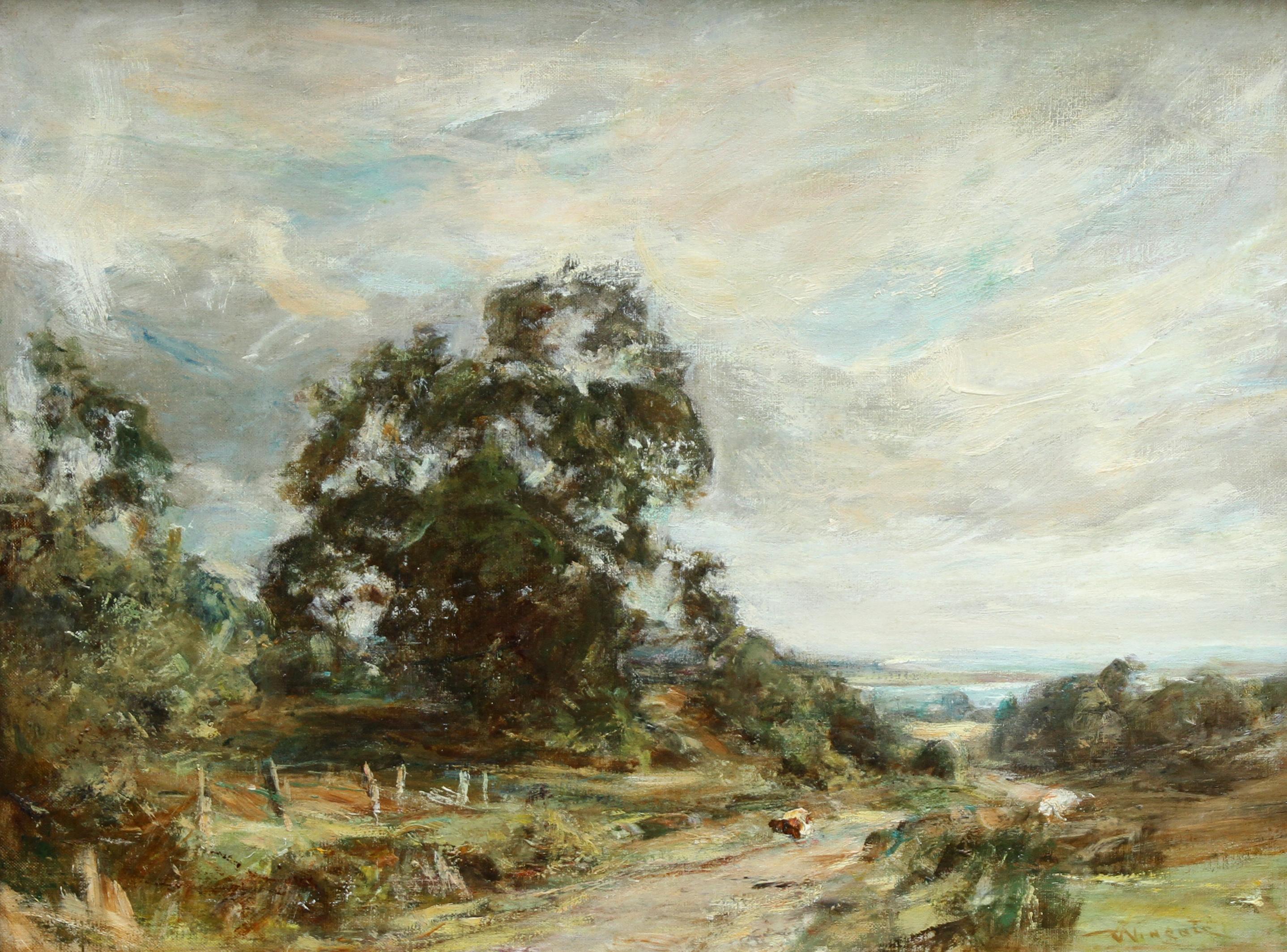 Glimpse of the Sea - Scottish 1915 art Impressionist landscape oil painting  For Sale 7