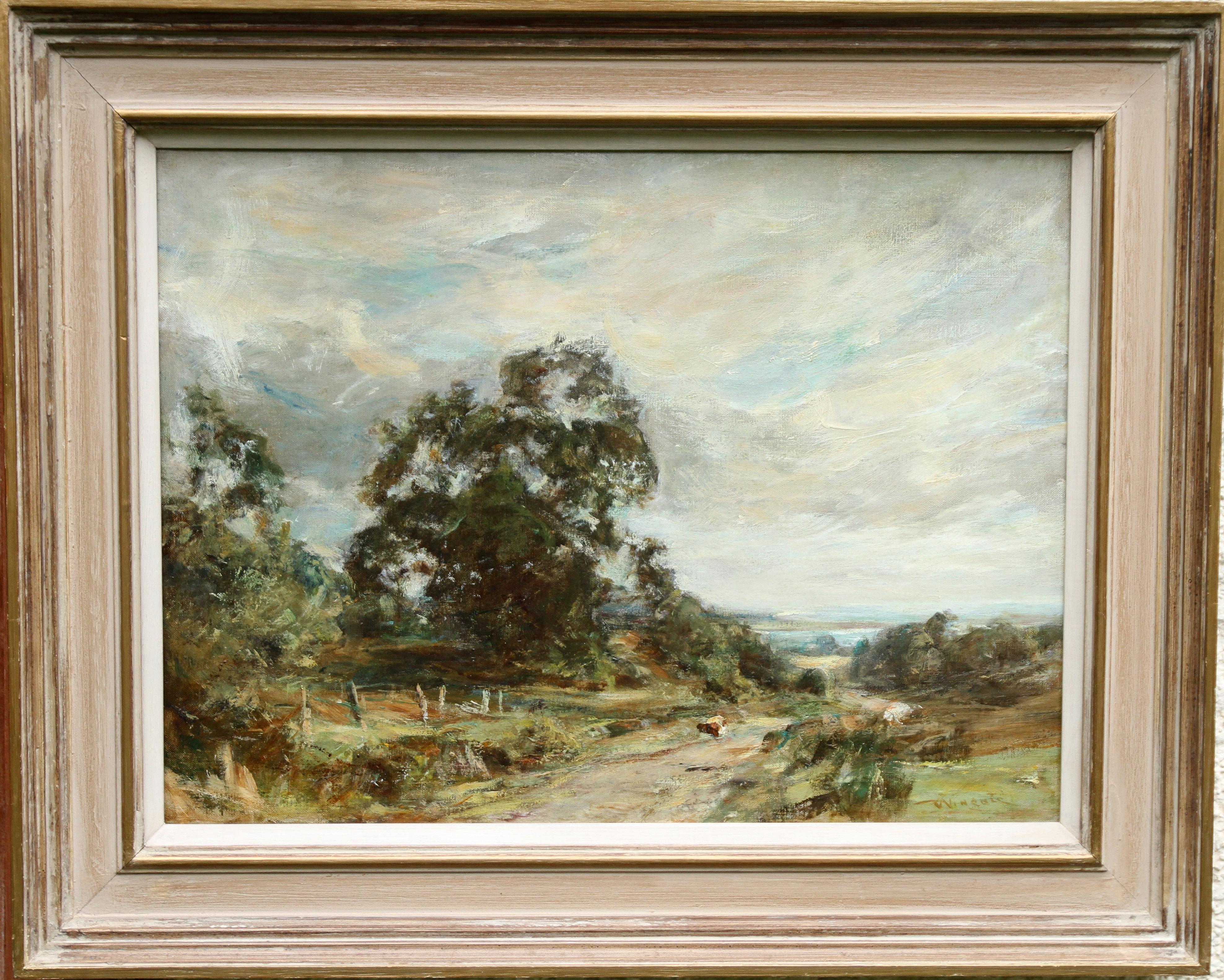 Glimpse of the Sea - Scottish 1915 art Impressionist landscape oil painting  For Sale 8