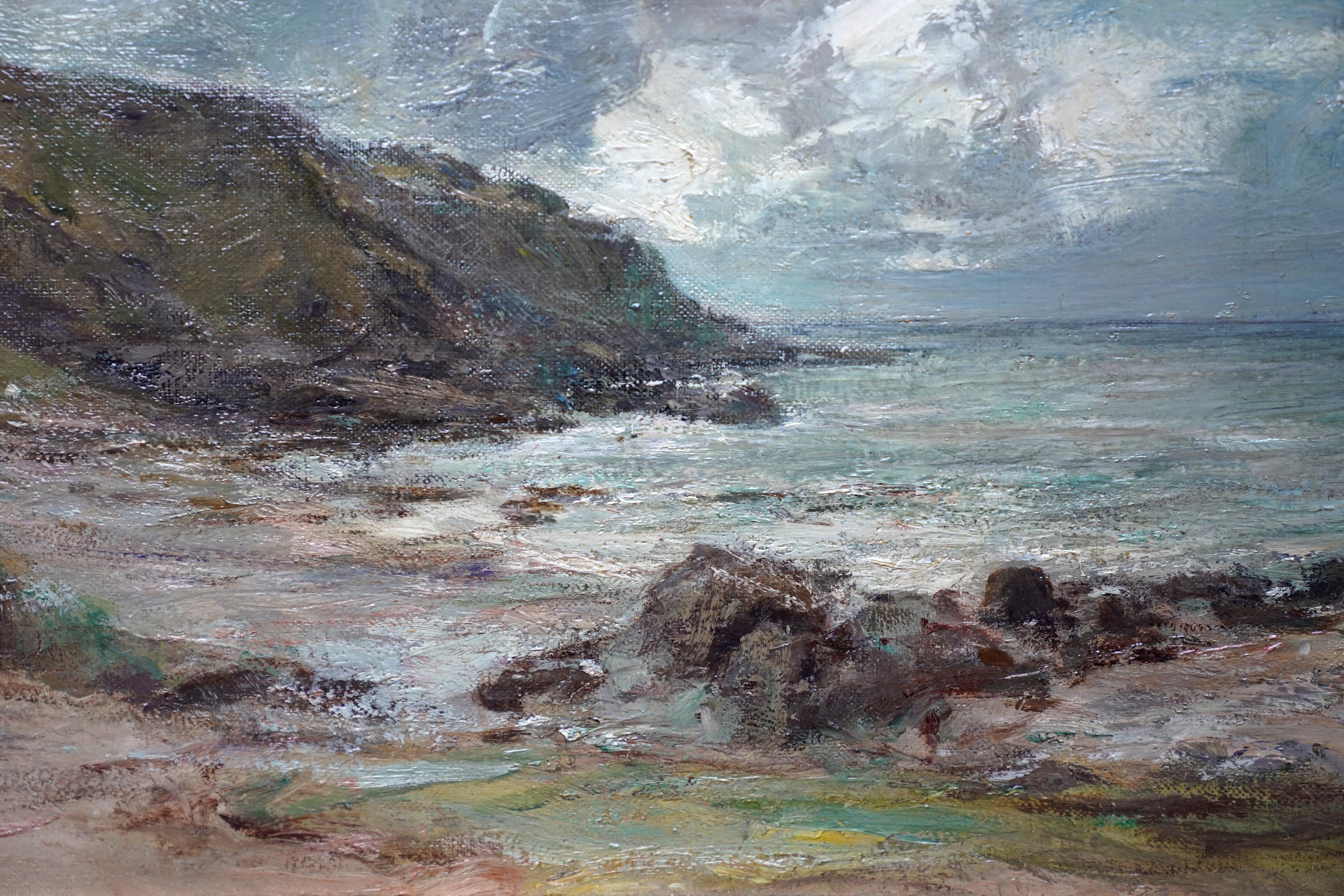 Machrihanish Seascape - Scottish Impressionist art oil painting Argyle Scotland - Gray Landscape Painting by Sir Charles James Lawton Wingate