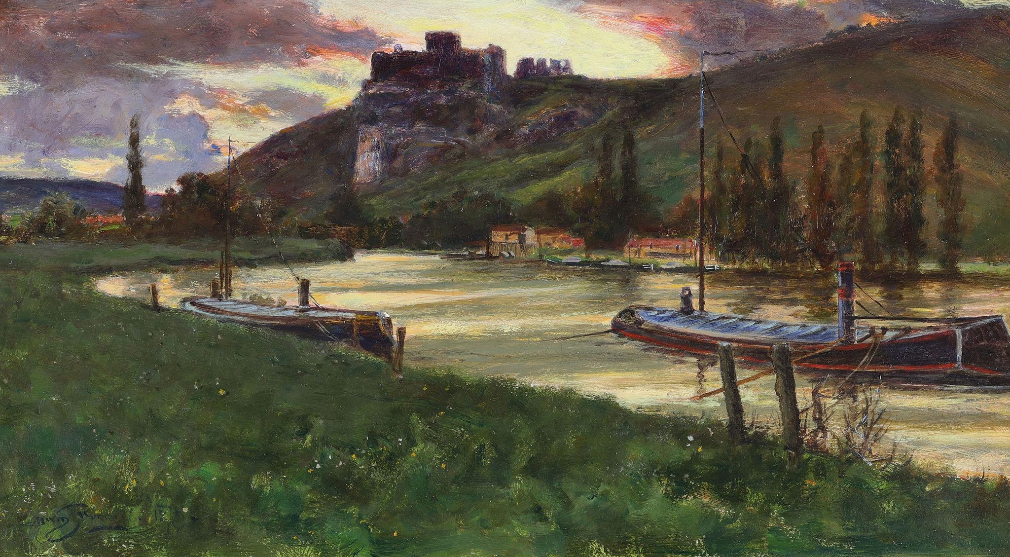 Barges on a River  - Painting by Sir David Murray