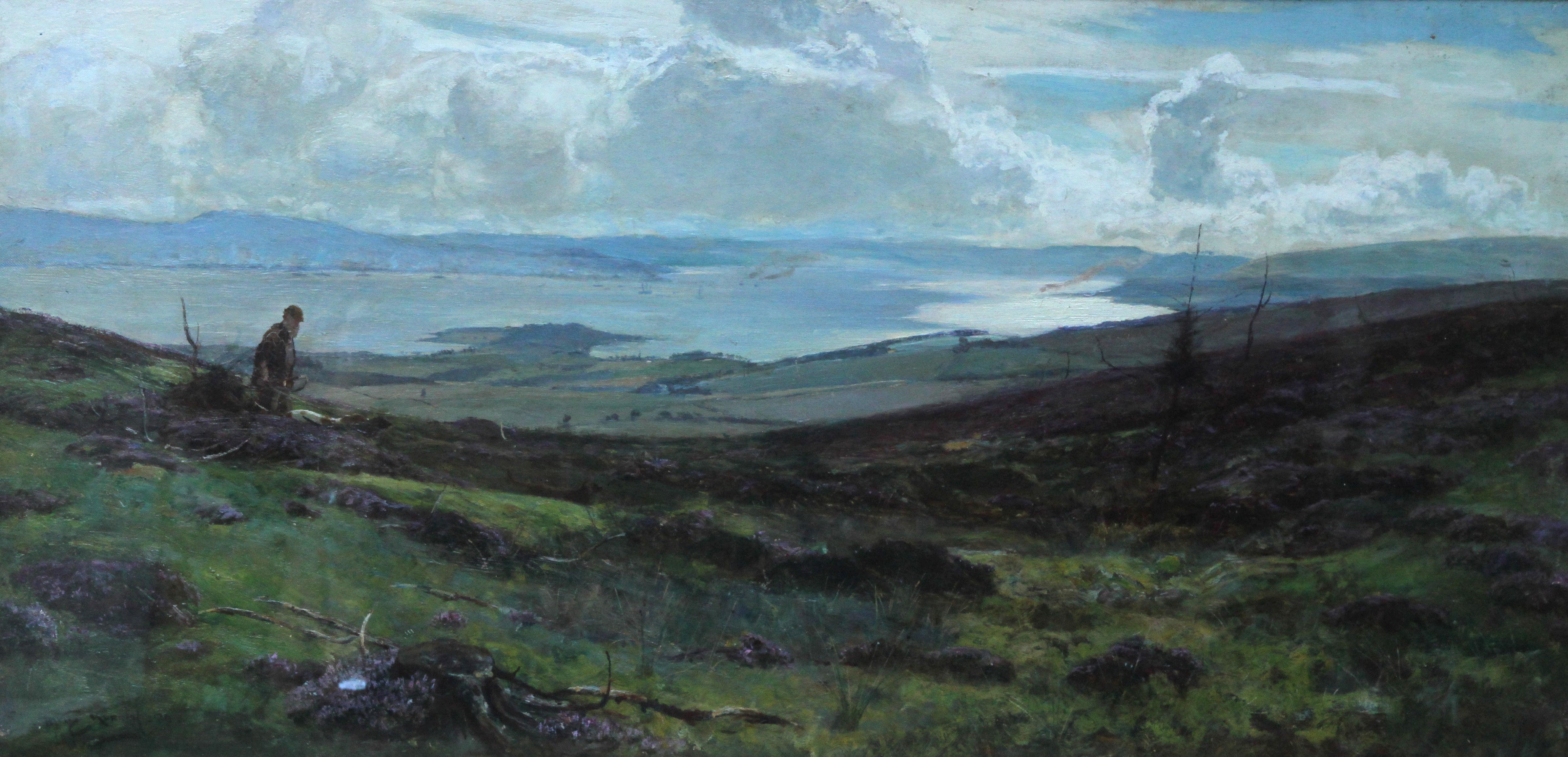 Le contreplaqué de Darleith Moor au-dessus de Cardross - Paysage victorien écossais - Painting de Sir David Murray