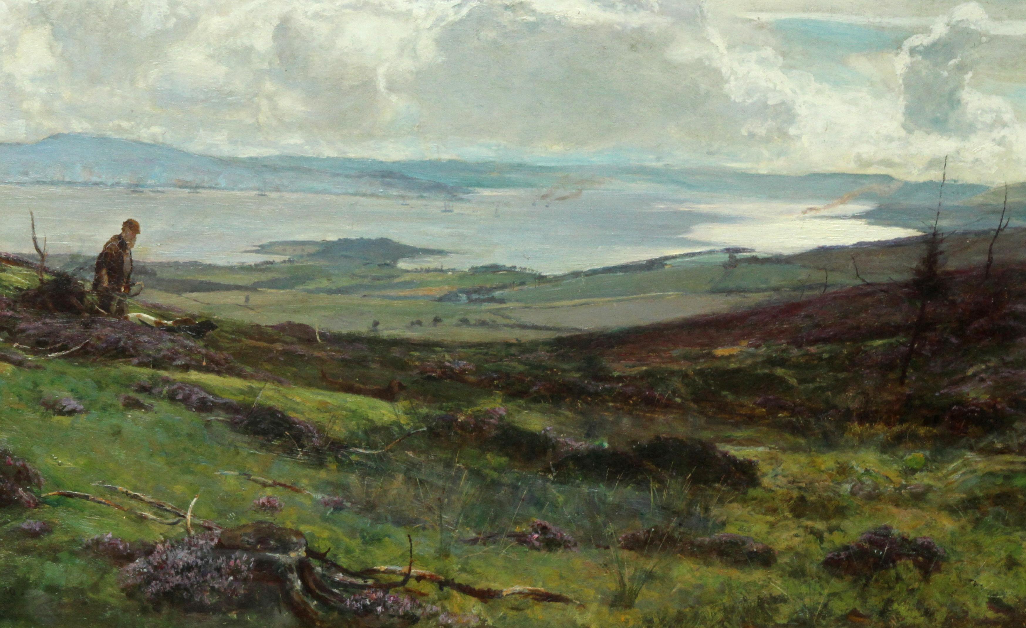 The Clyde from Darleith Moor above Cardross - Scottish art Victorian landscape - Realist Painting by Sir David Murray