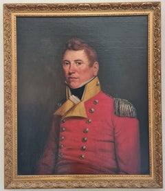 Retrato al óleo sobre lienzo del siglo XVIII, Mayor Alexander Brown con uniforme militar.