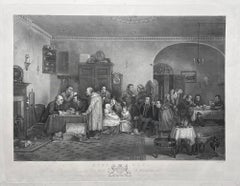 Rent Day, English antique engraving after Sir David Wilkie
