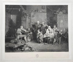 The Blind Fiddler, English antique engraving after Sir David Wilkie